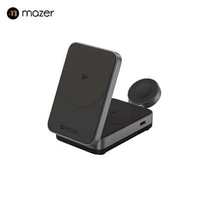 Mazer MagFold Trio Qi2 Certified 15W Foldable 3-in-1 Wireless Charger by Corporate Gift Store Singapore