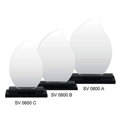 Three sizes of clear crystal awards on black bases
