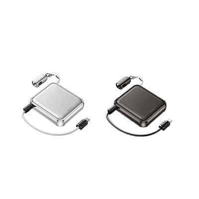 Remax FC-07 Mini Powerbank with Lanyard Cable 20000mAh in silver and black.