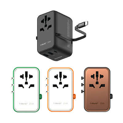 Momax 1-World+ 3-Port Travel Charger Built-In USB-C Cable 25W by Corporate Gift Store Singapore