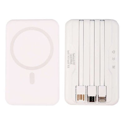 10000MAH Wireless Power Bank with Magsafe in white color, featuring multiple charging ports, ideal for corporate gifts.
