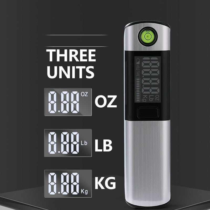 Promotional graphic of the digital luggage scale display with ounce, pound and kilogram unit examples