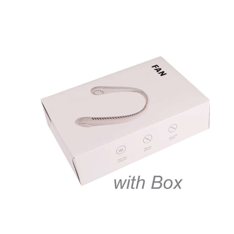 Rectangular neck fan retail box printed with a white U-shaped fan image and the word Fan