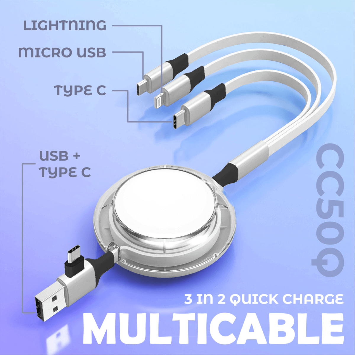 3 IN 2 Quick Charge Cable With Data Transfer by Corporate Gift Store Singapore