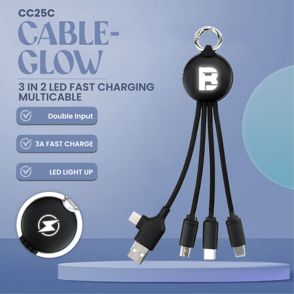 3 in 2 Fast Charging Cable (Round) by Corporate Gift Store Singapore