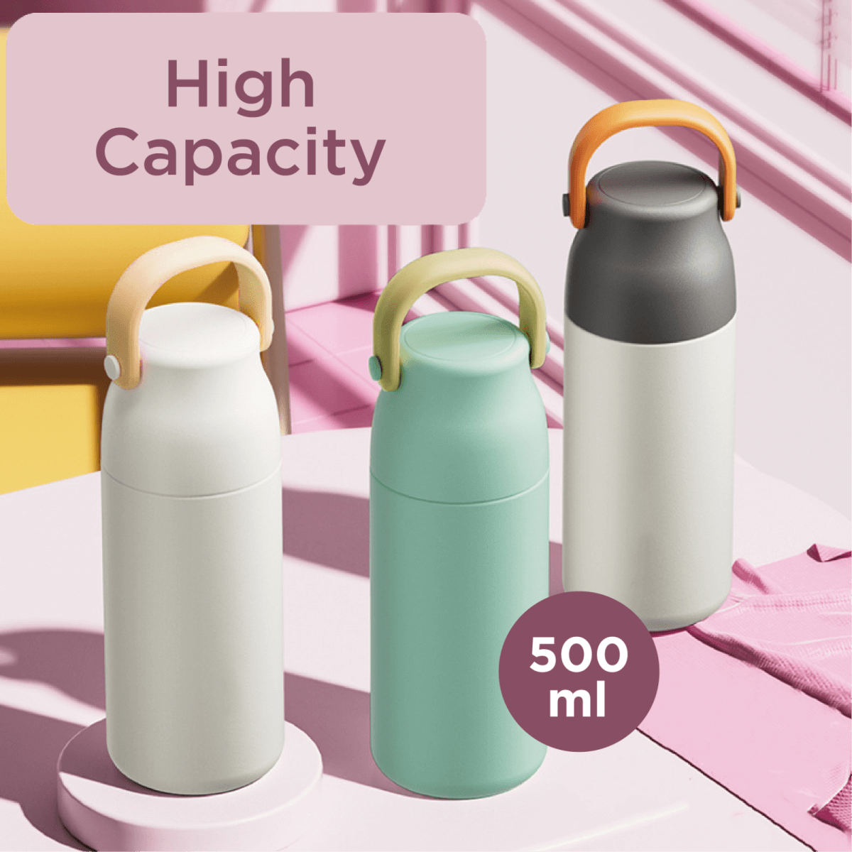 Fancy 500ml Vacum Flask With Cup & Handle by Corporate Gift Store Singapore