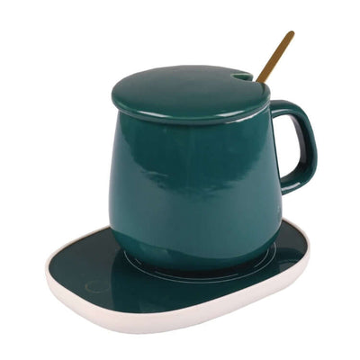 Ceramic Mug Warmer Set featuring a green ceramic mug and saucer, perfect for corporate gifts.