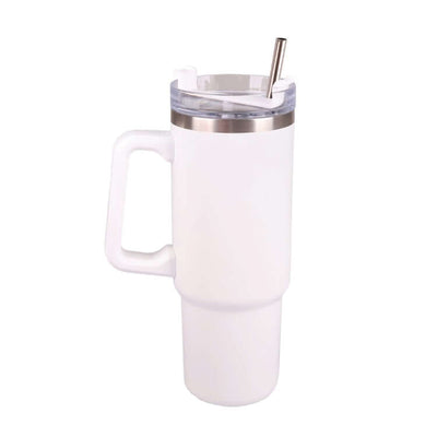 900ml Thermal Flask With Straw and Handle in white, ideal for corporate gifts and hydration on the go.
