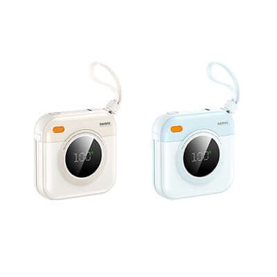 Remax RPP-152 Wireless Charging Compact Powerbank 10000mAh in white and blue colors.