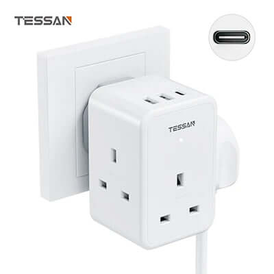 TESSAN Multi Plug Extension Wall Adapter with 2 USB and Type C by Corporate Gift Store Singapore