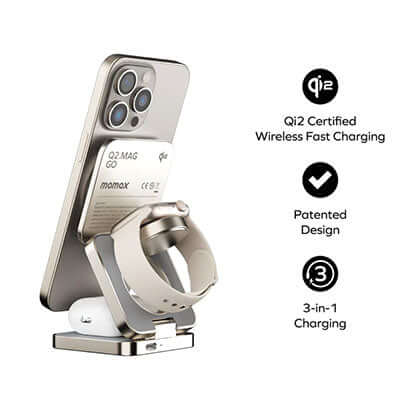 Momax Q2.Mag 3-in-1 Foldable Qi2 15W Magnetic Wireless Charging Stand by Corporate Gift Store Singapore