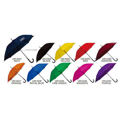 Long Umbrella 24’’ in various colors: navy, black, yellow, red, maroon, orange, royal blue, lime green, magenta, purple.