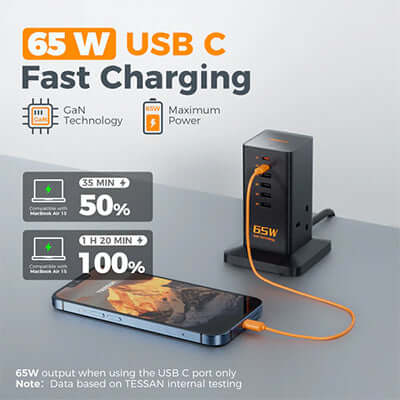 TESSAN 65W GaN Extension Tower with USB C Charging Station by Corporate Gift Store Singapore