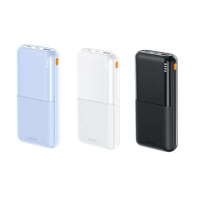Remax RPP-26 Powerbank 20000mAh in blue, white, and black, ideal corporate gift for mobile charging solutions.
