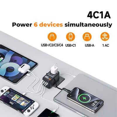 TESSAN 85W Travel Adapter with Built-in USB-C 75cm Cable by Corporate Gift Store Singapore