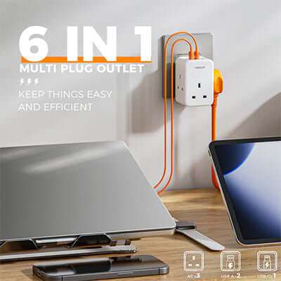TESSAN Multi Plug Extension Wall Adapter with 2 USB and Type C by Corporate Gift Store Singapore