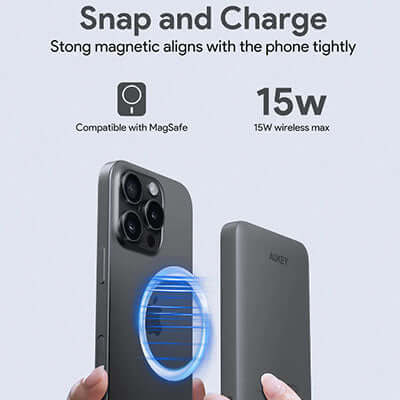 Aukey PB-MS03 MagFusion Slim 5000mAh Magnetic Wireless Power Bank by Corporate Gift Store Singapore