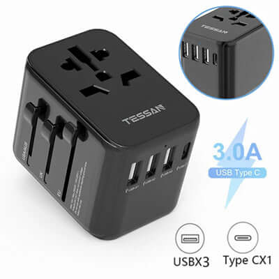TESSAN 17W Travel Charger with 3 USB and 1 Type C by Corporate Gift Store Singapore