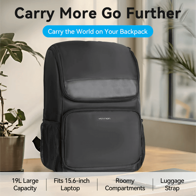 Vention Laptop Backpack 19L with 19L capacity, fits 15.6-inch laptop, ideal corporate gift for professionals and students.