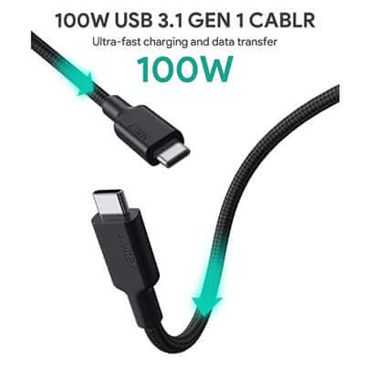 Aukey CB-CD21 100W Gen2 E-Marker PD USB 3.1 USB C to C Cable 1.2M