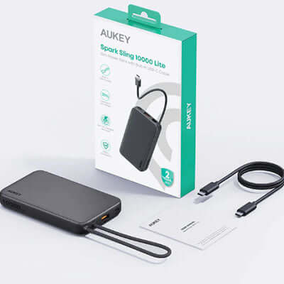 Aukey PB-Y53 Spark Sling 10000mAh Lite Slim PB Built-in USB-C Cable by Corporate Gift Store Singapore