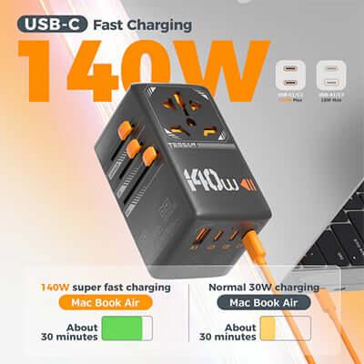 TESSAN 140W Universal Travel Adapter GaN Charger with USB-C & USB Ports by Corporate Gift Store Singapore