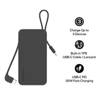Momax 1-Power Vital+ Power Bank 10000mAh With 2 Built-In USB-C Cables by Corporate Gift Store Singapore