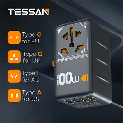 TESSAN 100W Fast Charging Adaptor with 2 USB C & 2 USB Charging Ports by Corporate Gift Store Singapore