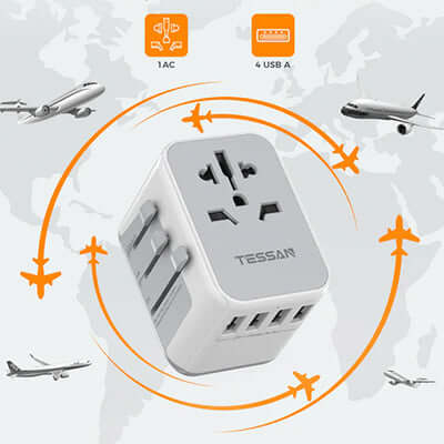 TESSAN Travel Adapter with 4 USB Ports by Corporate Gift Store Singapore