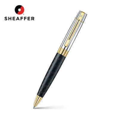 Sheaffer Engraved Black Ballpoint Pen with Chrome Cap and Gold Trims by Corporate Gift Store Singapore