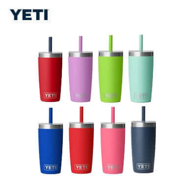 Yeti Rambler® Jr. 10 oz Tumbler with Silicone Straw Lid in various colors arranged in a grid.