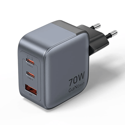 Vention 3-Port USB (C+C+A) GaN Charger 70W with multiple ports for fast charging.