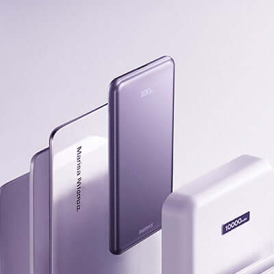 Remax FP-13 Ultra Slim Fast Charging Powerbank 5000mAh displayed among other power banks on a minimalist background.