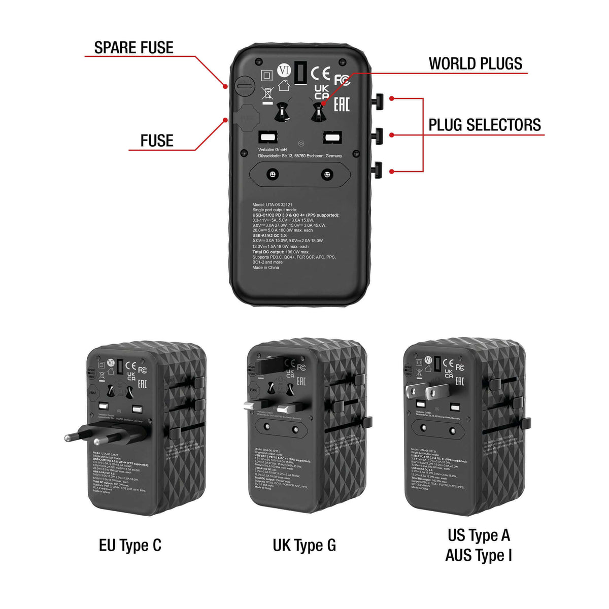 Verbatim 32121 GaN III 100W Universal Travel Adapter by Corporate Gift Store Singapore