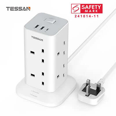 TESSAN Extension Cord Tower 8 Ways with 2 USB-A & 1 USB-C Ports by Corporate Gift Store Singapore