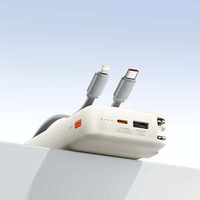 Remax RPP-E6 Powerbank with Wall Plug 20000mAh showing dual charging cables and USB outputs.