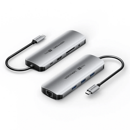 Vention 9-in-1 USB-C Docking Station with Ethernet showcasing sleek design and multiple connectivity ports.