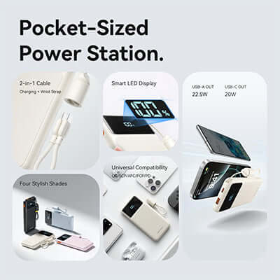 Vention 10000mAh Power Bank with Built-in Cable 22.5W Corporate Gift Singapore