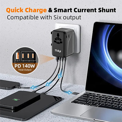 77digi 140W GaN PD 3.1 1 USB 3 Type C Travel Adapter WWA140