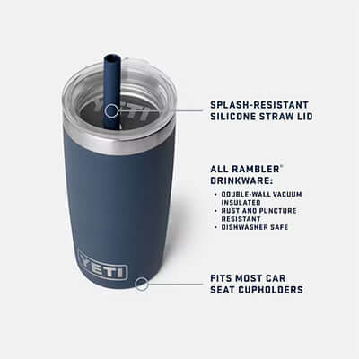 Yeti Rambler® Jr. 10 oz Tumbler with Silicone Straw Lid showcasing splash-resistant lid and features for kids, ideal for Corporate Gift.