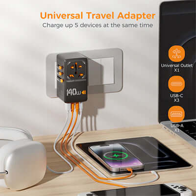 TESSAN 140W Universal Travel Adapter GaN Charger with USB-C & USB Ports by Corporate Gift Store Singapore