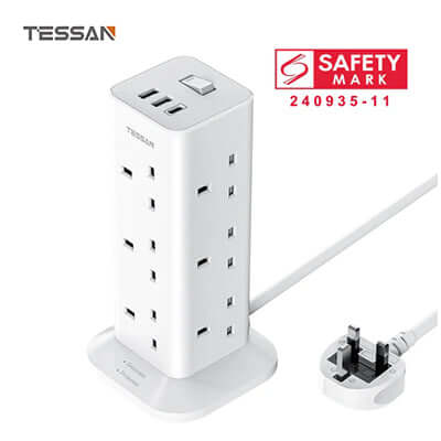 TESSAN Extension Tower 12 Ways with 2 USB-A & 1 USB-C Ports by Corporate Gift Store Singapore