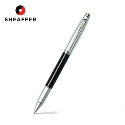 Sheaffer® 100 Glossy Black Barrel Brushed Chrome Cap Rollerball Pen by Corporate Gift Store Singapore