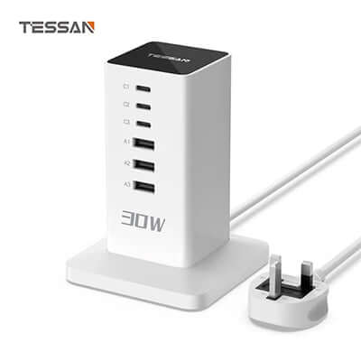TESSAN 30W Desktop 6-Port Charging Hub With USB C by Corporate Gift Store Singapore