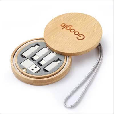 Eco Charging Cable with Bamboo Box by Corporate Gift Store Singapore