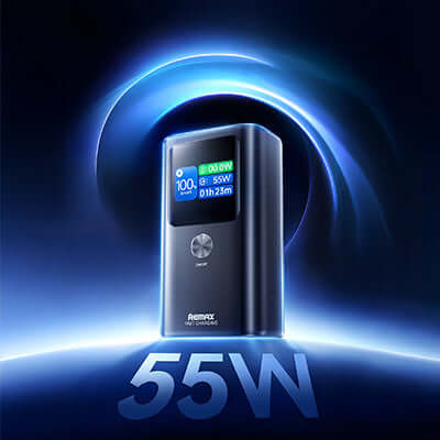 Remax FP-7 55w Fast Charging Powerbank 10000mAh with digital display and sleek design.