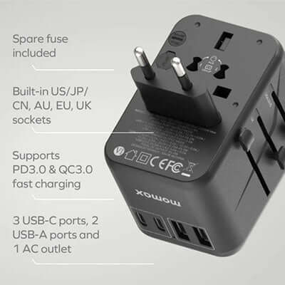 Momax 1-World Universal 5-Port Travel GaN Charger 70W by Corporate Gift Store Singapore