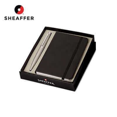 Sheaffer Strobe Silver Ballpoint Pen with Chrome Trims and Small Notebook Gift Set by Corporate Gift Store Singapore