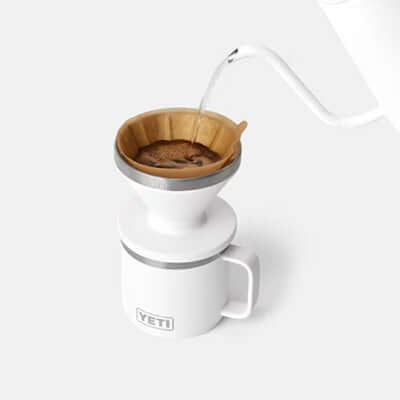 Yeti Rambler® Pour Over brewing coffee with V60 filter, perfect for coffee lovers and corporate gift ideas.