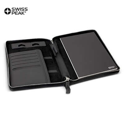 Swiss Peak Heritage A5 Portfolio with Zipper open view showcasing elegant design and notepad for corporate gifts in Singapore.